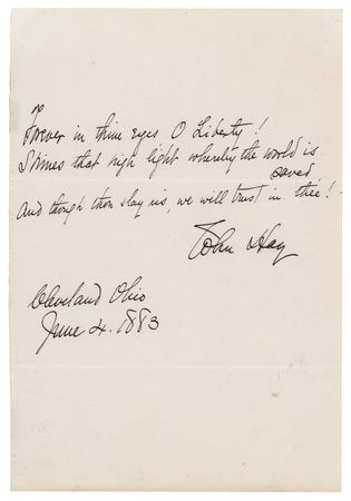 Lot #272 John Hay Autograph Quotation Signed: