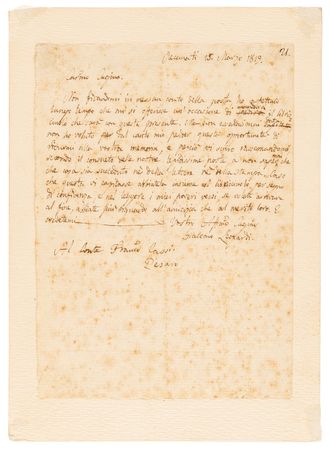 Lot #573 Giacomo Leopardi Autograph Letter Signed on Poetry, Sending His 