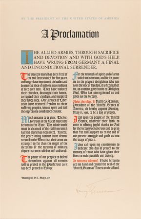 Lot #21 Harry S. Truman Signed 1945 WWII Victory Proclamation Broadside, in a White House Roof Timber Relic Frame - Image 2