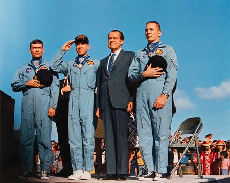 Lot #456 Fred Haise Signed Medal of Freedom Replica Signed Medal - Image 3