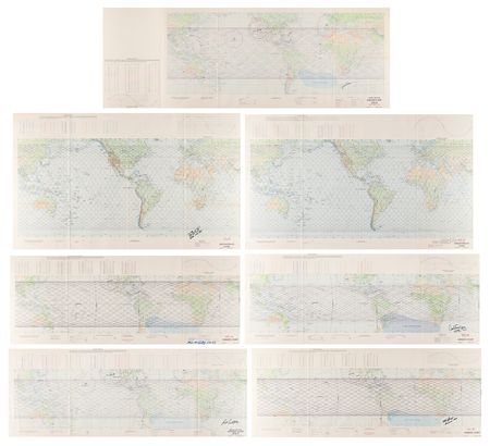 Lot #483 Space Shuttle Mission and Groundtrack Charts (7) Signed by Astronauts, with Crippen, Lousma, and Springer - Image 1