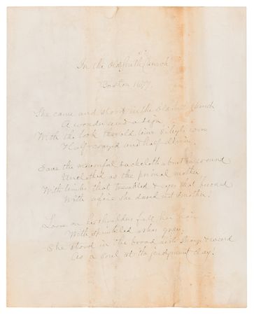 Lot #577 John Greenleaf Whittier Handwritten Poem - 'In the Old South Church, Boston 1677' - Image 2