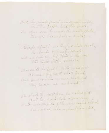 Lot #577 John Greenleaf Whittier Handwritten Poem - 'In the Old South Church, Boston 1677' - Image 3