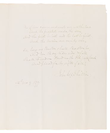 Lot #577 John Greenleaf Whittier Handwritten Poem - 'In the Old South Church, Boston 1677' - Image 5