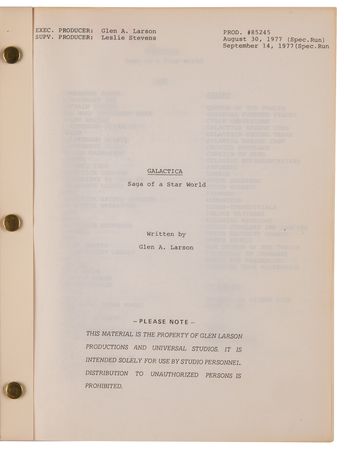 Lot #836 Battlestar Galactica: Original Promotional Pilot Script - Galactica: Saga of a Star World (1977) - Image 2