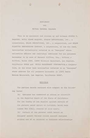 Lot #880 Steve McQueen Rare Quadruple-Signed Document - Image 2