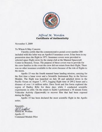 Lot #420 Apollo 15 Signed Insurance Cover - From the Personal Collection of Al Worden - Image 3