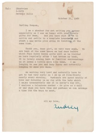 Lot #779 Audrey Hepburn Typed Letter Signed While
