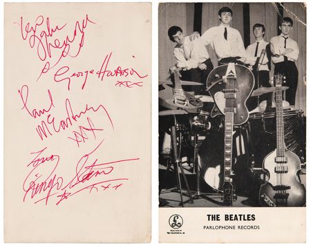Lot #636 Beatles Signed 1963 Parlophone Promo Card