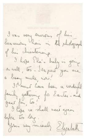 Lot #168 Queen Elizabeth II Autograph Letter Signed on Baby Charles - 