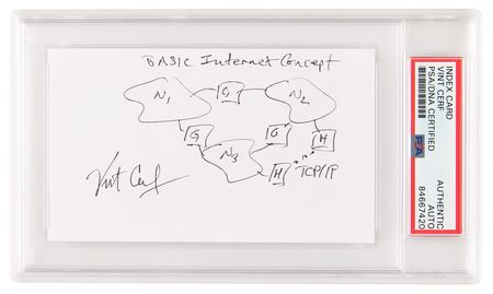 Lot #245 Vint Cerf Signed Sketch - Basic Internet