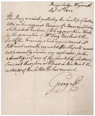 Lot #289 King George III Autograph Letter Signed