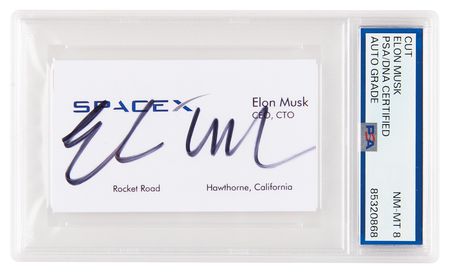 Lot #187. Elon Musk Signature - PSA NM-MT 8