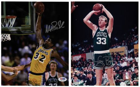 Lot #951 Larry Bird and Magic Johnson (2) Signed