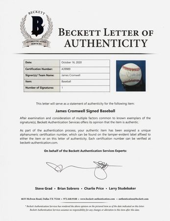 Lot #815 James Cromwell Signed Baseball - Image 2