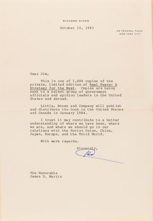 Lot #99 Richard Nixon (2) Signed Items - Book and Typed Letter - Image 3
