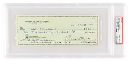 Lot #25 Barack Obama Signed Check - PSA GEM MT 10 - Image 1