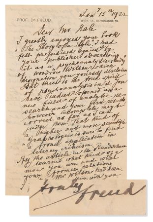 Lot #204 Sigmund Freud Autograph Letter Signed on Woodrow Wilson - 