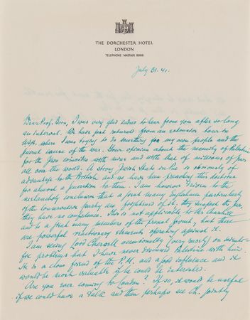 Lot #158 Chaim Weizmann War-Dated Autograph Letter Signed to Max Born: ?A strong Jewish State in P?ne is obviously of advantage to the British