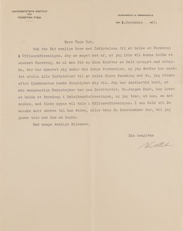 Lot #194 Niels Bohr Typed Letter Signed
