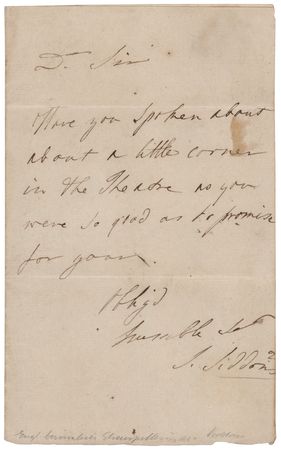 Lot #907 Sarah Siddons Autograph Letter Signed to R. B. Sheridan - Image 1