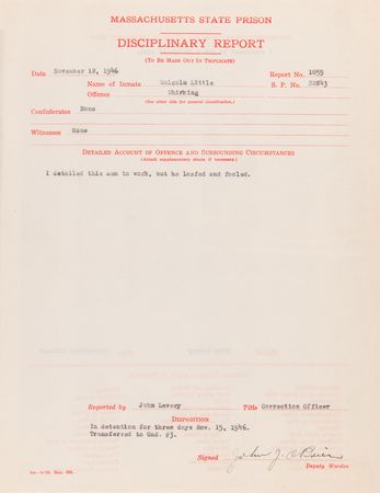 Lot #178 Malcolm X Prison Archive: (80+) Documents with an Autograph Letter Signed, Mug Shot Photograph, and Internal Records - Image 14