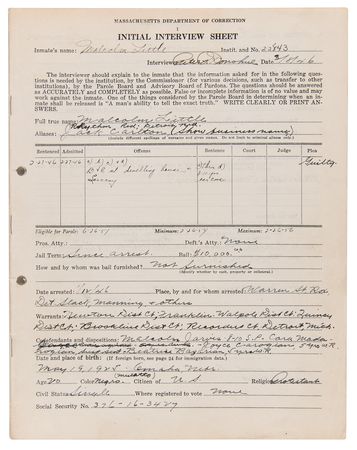 Lot #178 Malcolm X Prison Archive: (80+) Documents with an Autograph Letter Signed, Mug Shot Photograph, and Internal Records - Image 7