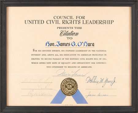 Lot #175 Martin Luther King, Jr. and Civil Rights Leaders Signed Certificate to Hon. James O'Hara, for 