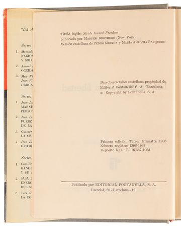 Lot #173 Martin Luther King, Jr. Signed Contract for a Spanish Version of 'Stride Toward Freedom,' with His Literary Agent's File Copy of the Book - Image 9