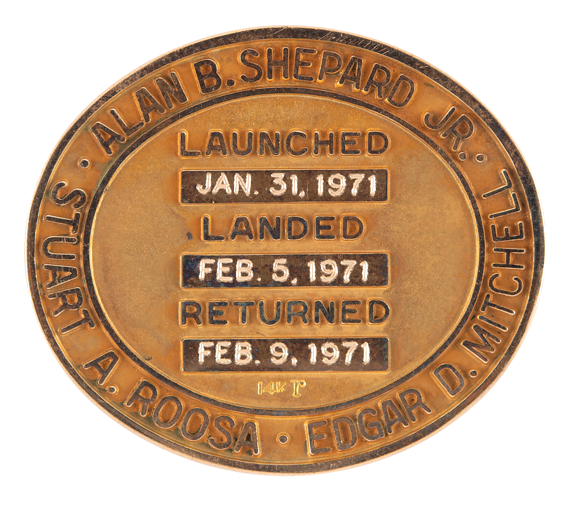 Apollo 14 Flown 14K Gold Robbins Medallion - From the Personal