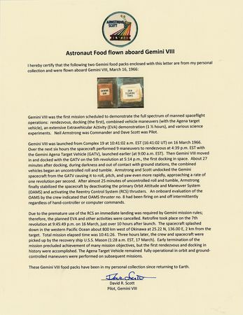 Lot #6036 Gemini 8 Flown Space Food Packets (2) - From the Personal Collection of Dave Scott - Image 2