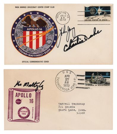 Lot #6343 Apollo 16 (2) Signed Insurance and 'Splashdown' Covers - Image 1