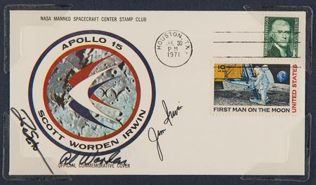 Lot #6331 Apollo 15 Display with Crew-Signed Cover and (2) Photographs Signed by Dave Scott and Al Worden - Image 3