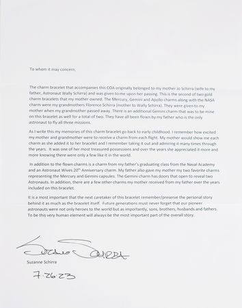 Lot #6004 Jo Schirra's Mercury-Apollo Charm Bracelet including (4) Flown Charms, with Rare Gold Apollo 7 Robbins Medallion - Image 15