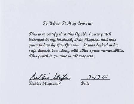 Lot #6068 Apollo 1 Crew Patch Presented to Deke Slayton by Gus Grissom - Image 3