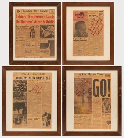 Lot #6023 Mercury Astronauts (4) Signed Newspaper Front Pages - Glenn, Cooper, Schirra, and Carpenter - Image 1