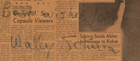 Lot #6023 Mercury Astronauts (4) Signed Newspaper Front Pages - Glenn, Cooper, Schirra, and Carpenter - Image 7