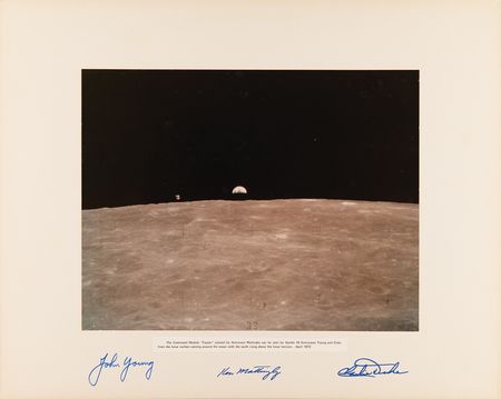 Lot #6342 Apollo 16 Signed Oversized 'Earthrise' NASA Photograph - Image 1