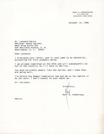 Lot #6156 Neil Armstrong Typed Letter Signed on