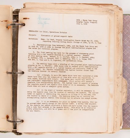 Lot #6005 Mercury Program Training Binder with (200+) Pages of Study Guides and Handwritten Notes (1959) - From the Personal Collection of Deke Slayton - Image 2