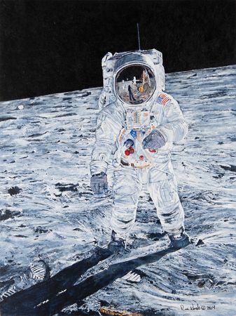 Lot #6499 Ron Woods Original Apollo 11 'Visor Shot' Painting - Image 1