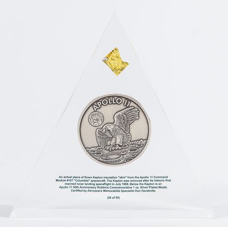 Lot #6148 Apollo 11 Limited Edition 50th Anniversary Lucite Display with Kapton Foil (Attested as Flown) and a Robbins Medallion Restrike - Image 1
