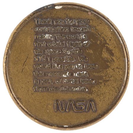 Lot #6452 STS-1 Manned Flight Awareness Medallion - From the Personal Collection of Alan Bean - Image 2