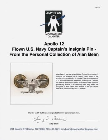 Lot #6173 Apollo 12 Flown U.S. Navy Captain's Insignia Pin - From the Personal Collection of Alan Bean - Image 3