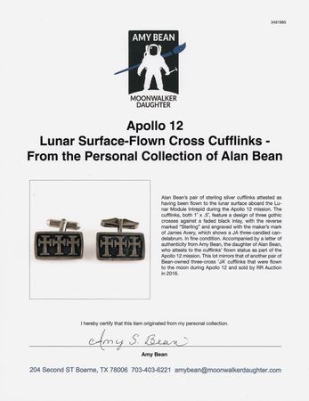 Lot #6177 Apollo 12 Lunar Surface-Flown Cross Cufflinks - From the Personal Collection of Alan Bean - Image 3