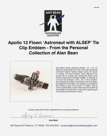Lot #6168 Apollo 12 Flown 'Astronaut with ALSEP' Tie Clip Emblem - From the Personal Collection of Alan Bean - Image 3