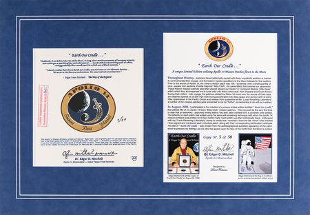 Lot #6279 Apollo 14 Flown Beta Patch - 'Earth Our Cradle' Presentation (Ltd. Ed. #5/50) from the Collection of Edgar Mitchell - Image 1