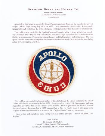 Lot #6431 Apollo-Soyuz Test Project Flown Patch - From the Personal Collection of Tom Stafford - Image 4