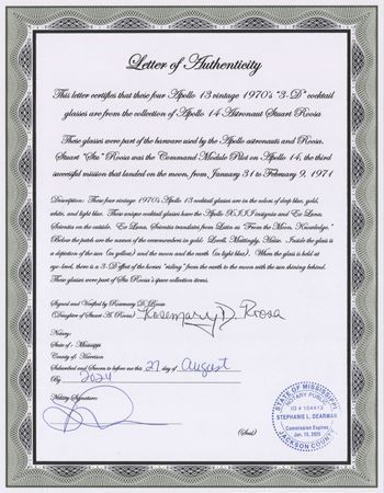 Lot #6303 Apollo 13 (4) Cocktail Glasses - From the Personal Collection of Stuart A. Roosa - Image 6