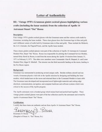 Lot #6304 Grumman Aerospace Corporation Cocktail Glasses (4) - From the Personal Collection of Stuart A. Roosa - Image 3